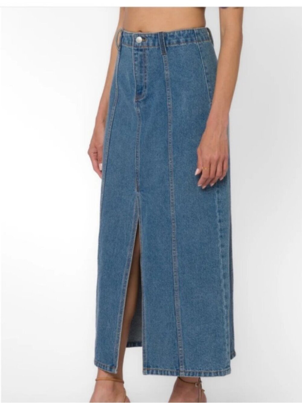Velvet Heart Denim Blue Nikkie High Waist Slitted Midi Denim Skirt Size 26